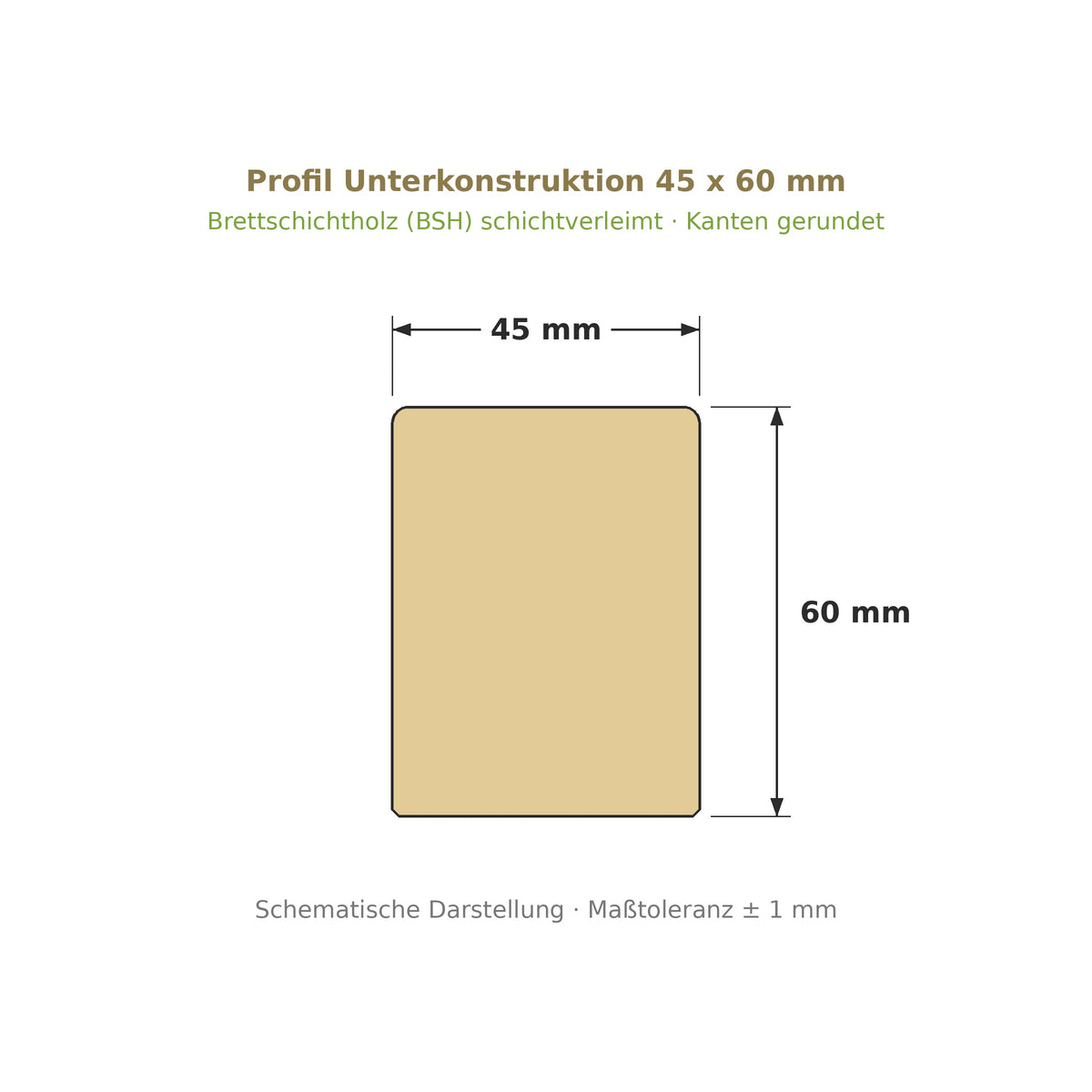 Profilzeichnung Unterkonstruktion Robinie PREMIUM SELECT 45 x 60 mm, BSH schichtverleimt