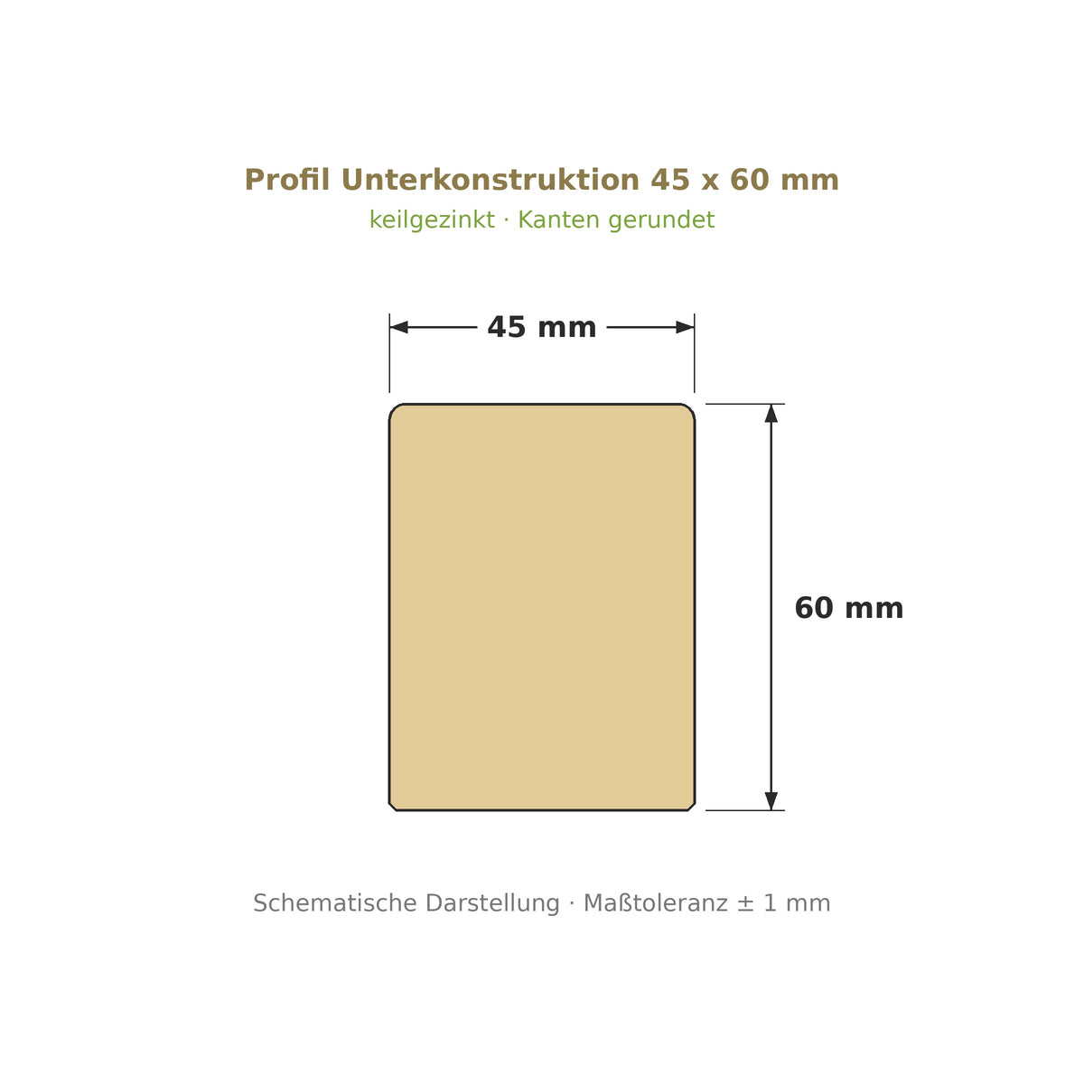 Profilzeichnung Unterkonstruktion Robinie BASIC 45 x 60 mm, keilgezinkt