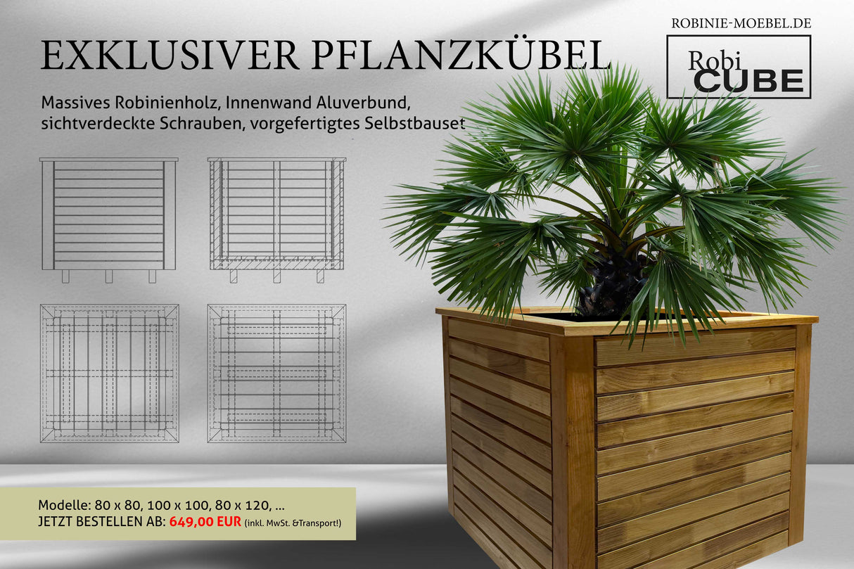 RobiCUBE 80-80 - Pflanzkübel & Hochbeet 80 x 80 cm - vormontiert