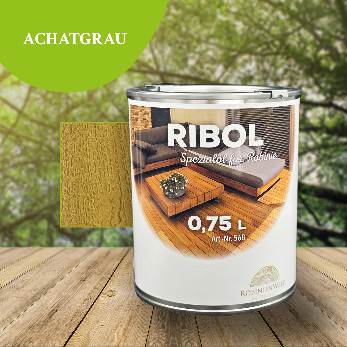 RIBOL Holzschutz-Öl Farbe: "ACHATGRAU" für Harthölzer (z.B. Robinie, Eiche, Teak u.v.m.), Nr. 569-794-075, 0,75 Liter (für max. 17qm)