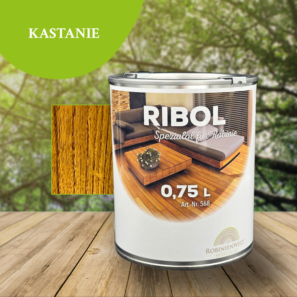 RIBOL Holzschutz-Öl Farbe: "KASTANIE" für Harthölzer (z.B. Robinie, Eiche, Teak u.v.m.), Nr. 569-048-075, 0,75 Liter (für max. 17qm)