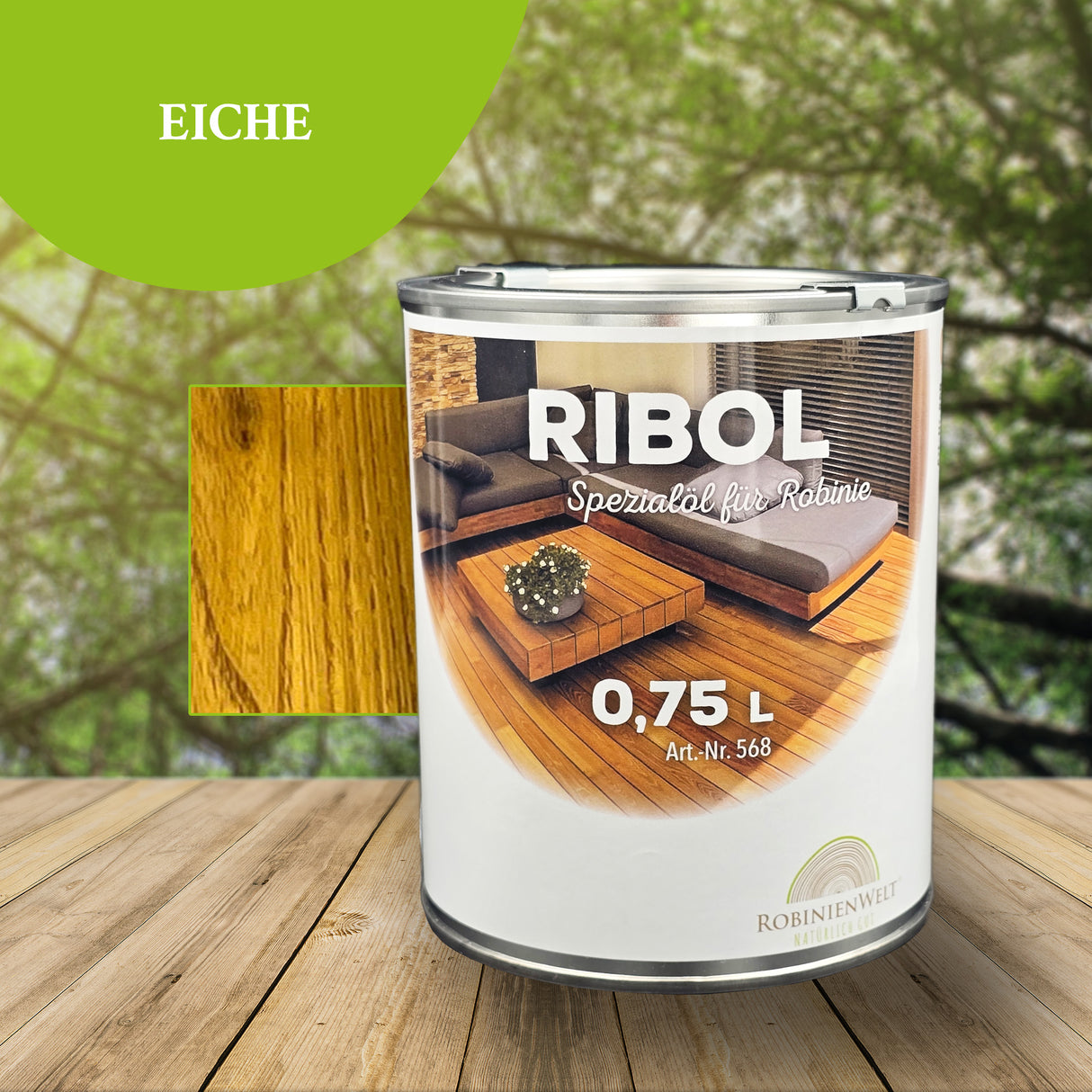 RIBOL Holzschutz-Öl Farbe: "EICHE" für Harthölzer (z.B. Robinie, Eiche, Teak u.v.m.), Nr. 569-072-075, 0,75 Liter (für max. 17qm)