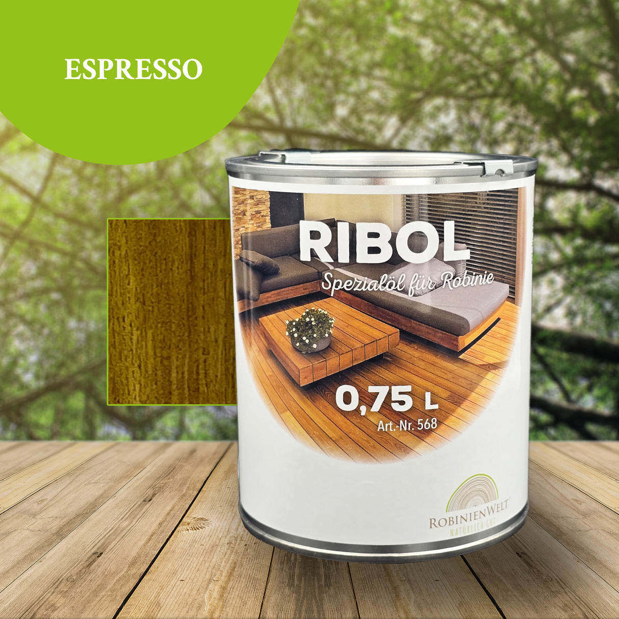 RIBOL Holzschutz-Öl Farbe: "ESPRESSO" für Harthölzer (z.B. Robinie, Eiche, Teak u.v.m.), Nr. 569-1122-075, 0,75 Liter (für max. 17qm)