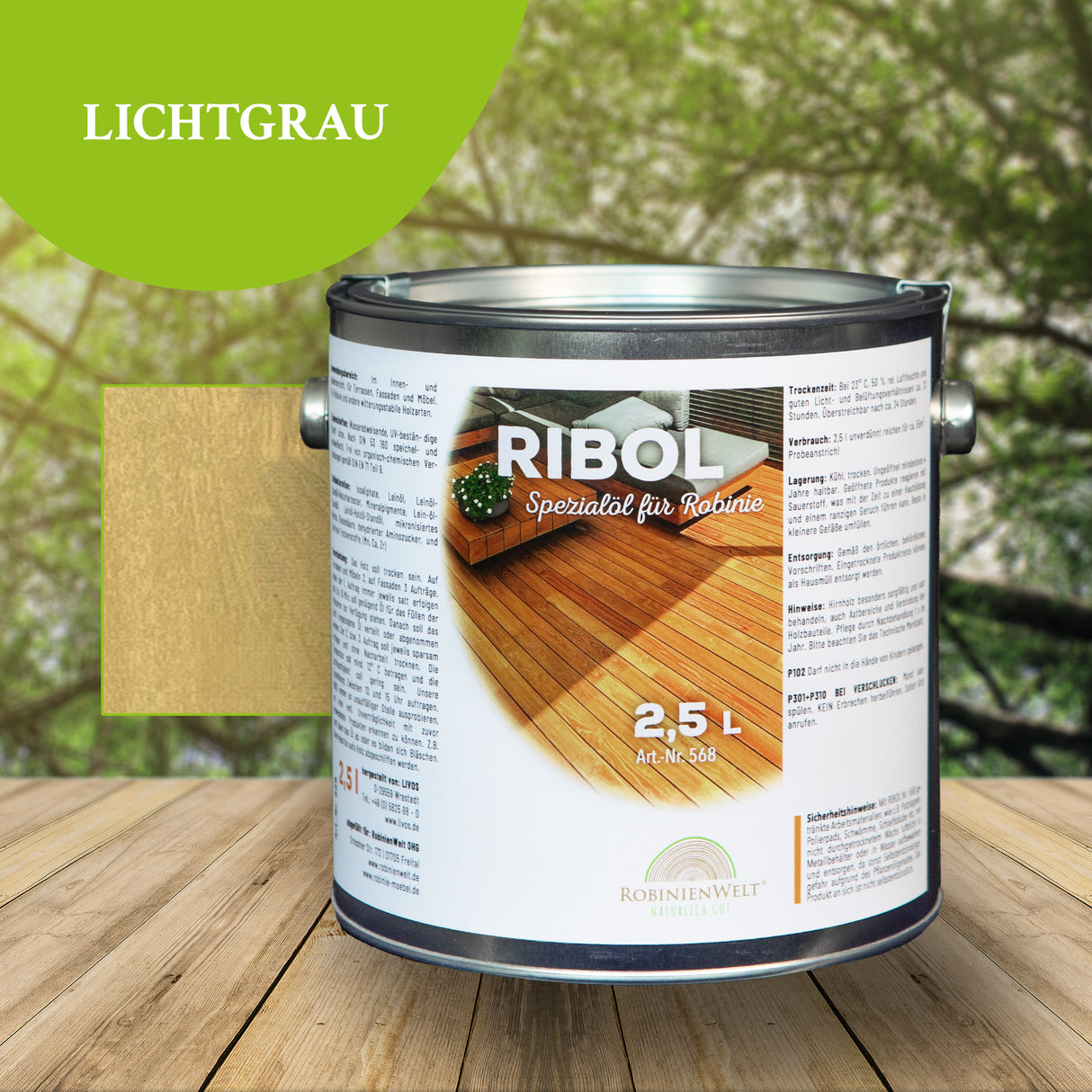 RIBOL Holzschutz-Öl Farbe: "LICHTGRAU" für Harthölzer (z.B. Robinie, Eiche, Teak u.v.m.), Nr. 569-212-250, 2,5 Liter (für max. 55qm)