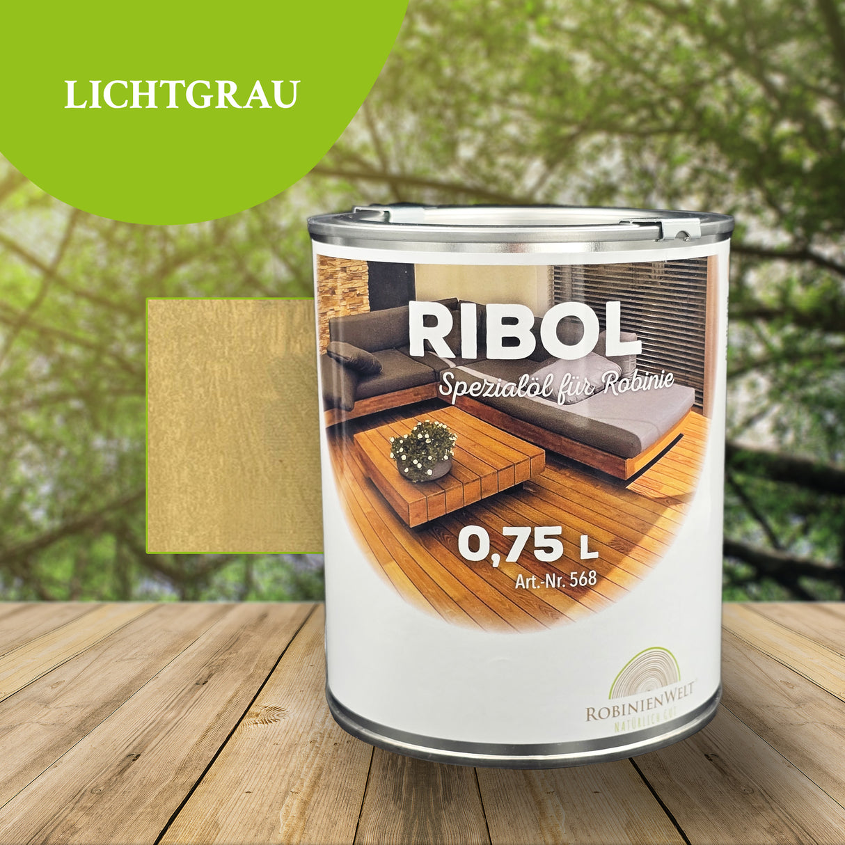 RIBOL Holzschutz-Öl Farbe: "LICHTGRAU" für Harthölzer (z.B. Robinie, Eiche, Teak u.v.m.), Nr. 569-212-075, 0,75 Liter (für max. 17qm)