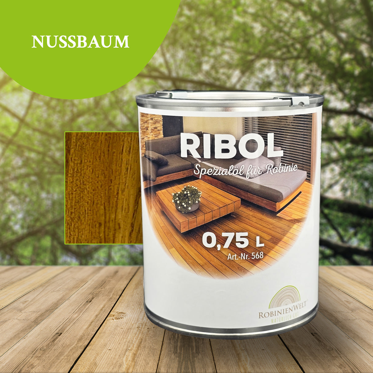 RIBOL Holzschutz-Öl Farbe: "NUSSBAUM" für Harthölzer (z.B. Robinie, Eiche, Teak u.v.m.), Nr. 569-062-075, 0,75 Liter (für max. 17qm)