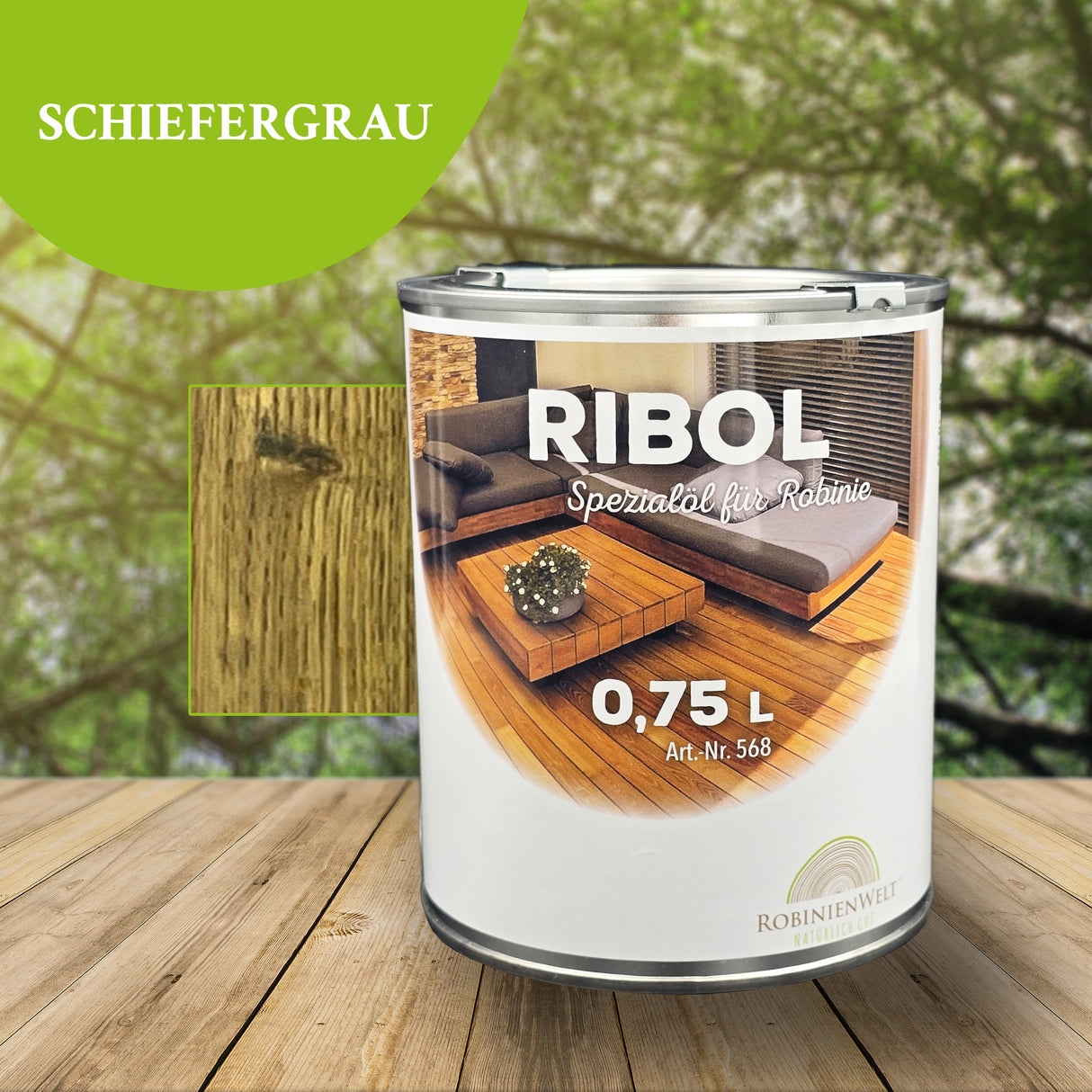 RIBOL Holzschutz-Öl Farbe: "SCHIEFERGRAU" für Harthölzer (z.B. Robinie, Eiche, Teak u.v.m.), Nr. 569-748-075, 0,75 Liter (für max. 17qm)