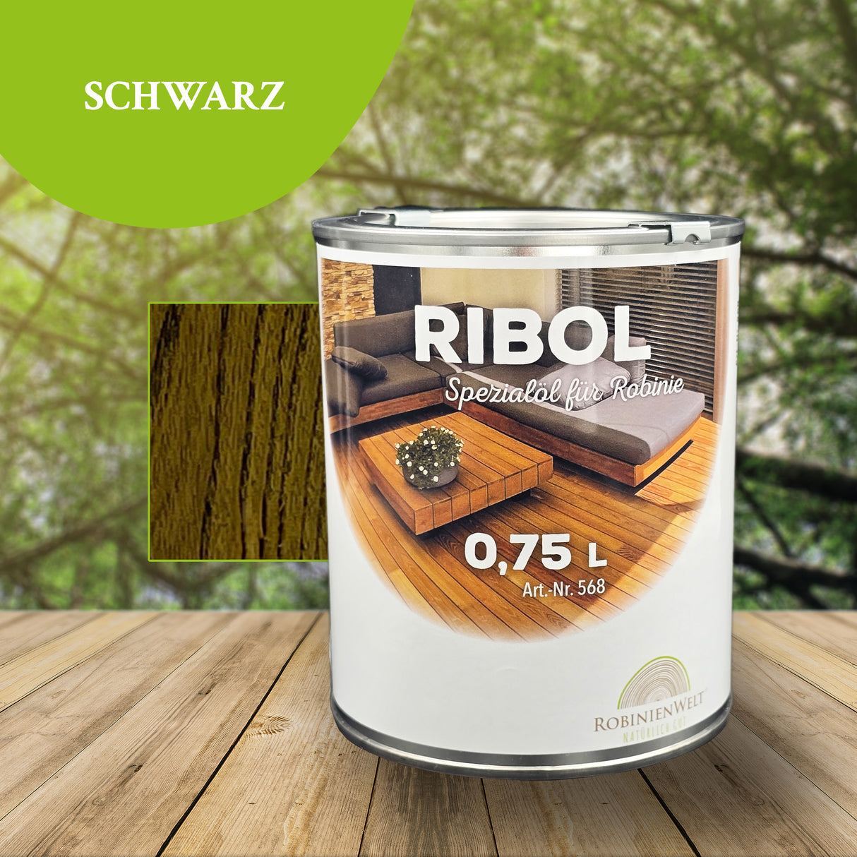 RIBOL Holzschutz-Öl Farbe: "SCHWARZ" für Harthölzer (z.B. Robinie, Eiche, Teak u.v.m.), Nr. 569-101-075, 0,75 Liter (für max. 17qm)