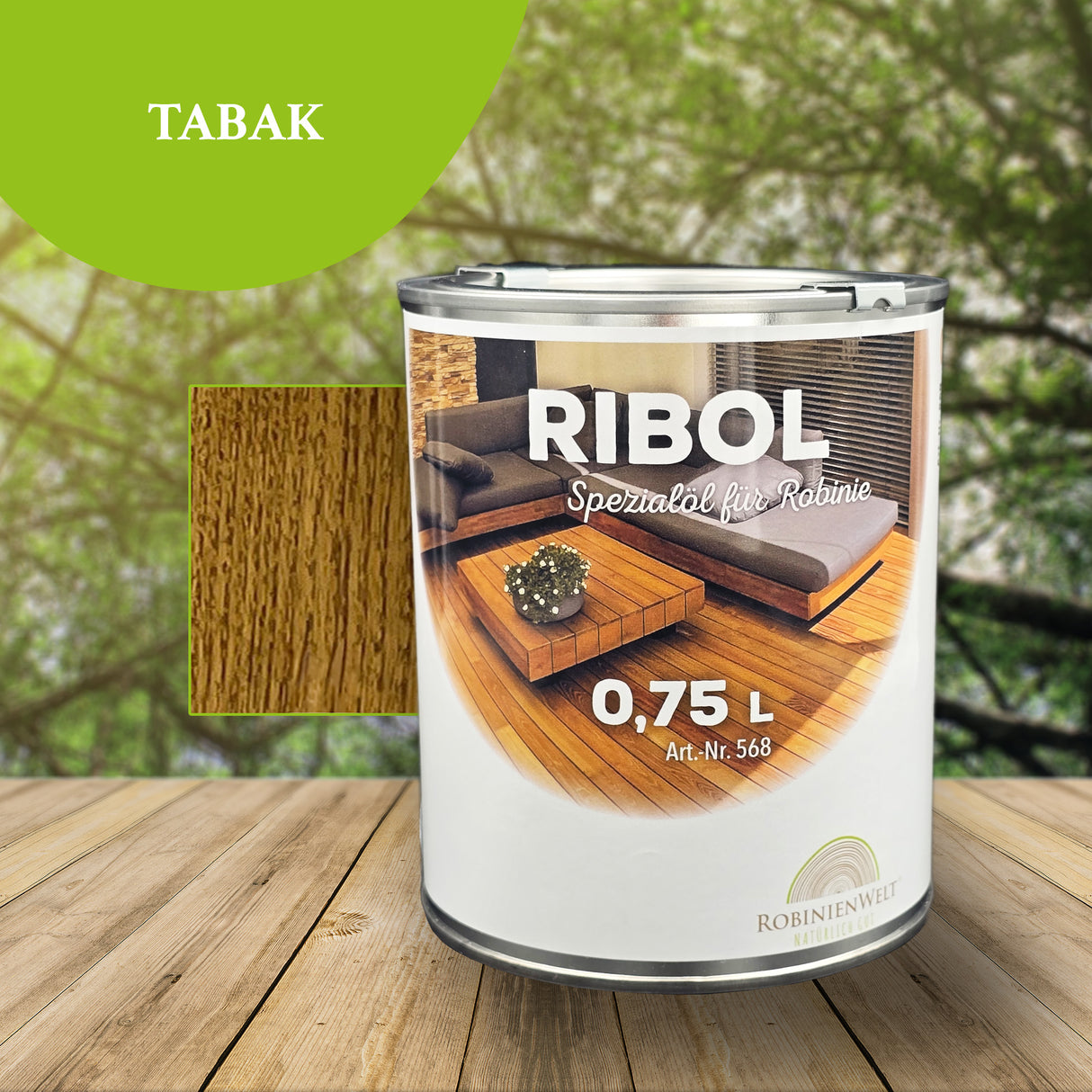 RIBOL Holzschutz-Öl Farbe: "TABAK" für Harthölzer (z.B. Robinie, Eiche, Teak u.v.m.), Nr. 569-069-075, 0,75 Liter (für max. 17qm)