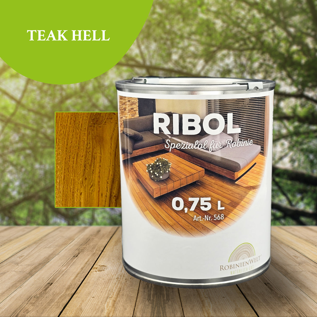 RIBOL Holzschutz-Öl Farbe: "TEAK HELL" für Harthölzer (z.B. Robinie, Eiche, Teak u.v.m.), Nr. 569-068-075, 0,75 Liter (für max. 17qm)