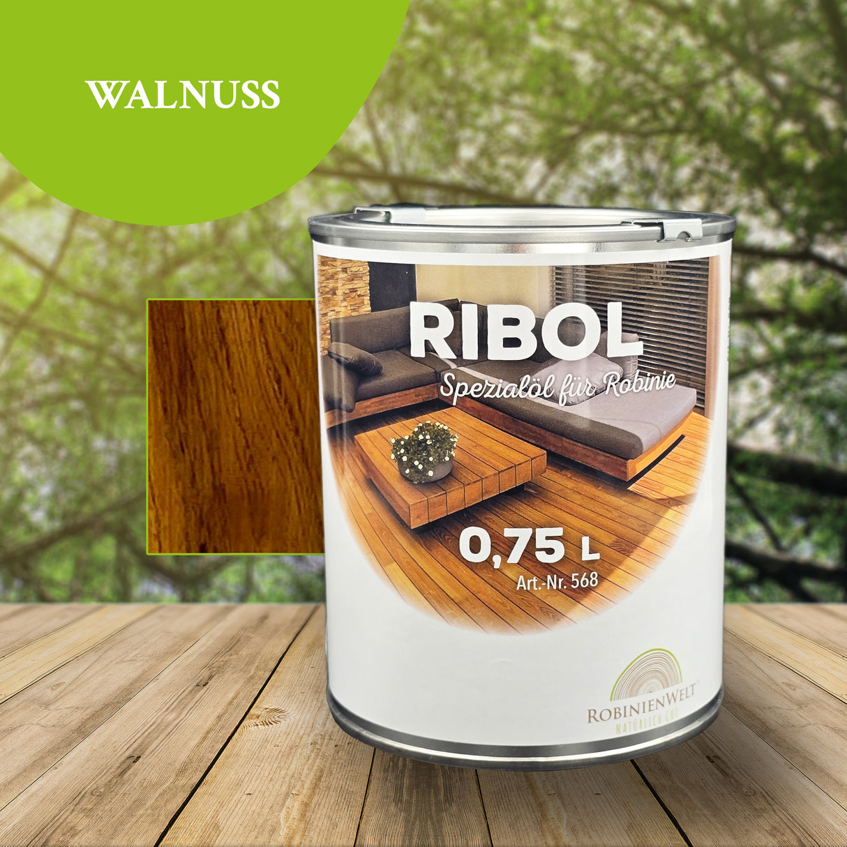 RIBOL Holzschutz-Öl Farbe: "WALNUSS" für Harthölzer (z.B. Robinie, Eiche, Teak u.v.m.), Nr. 569-064-075, 0,75 Liter (für max. 17qm)