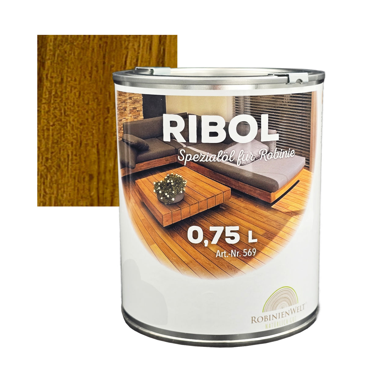 RIBOL Holzschutz-Öl Farbe: "NUSSBAUM" für Harthölzer (z.B. Robinie, Eiche, Teak u.v.m.), Nr. 569-062-075, 0,75 Liter (für max. 17qm)