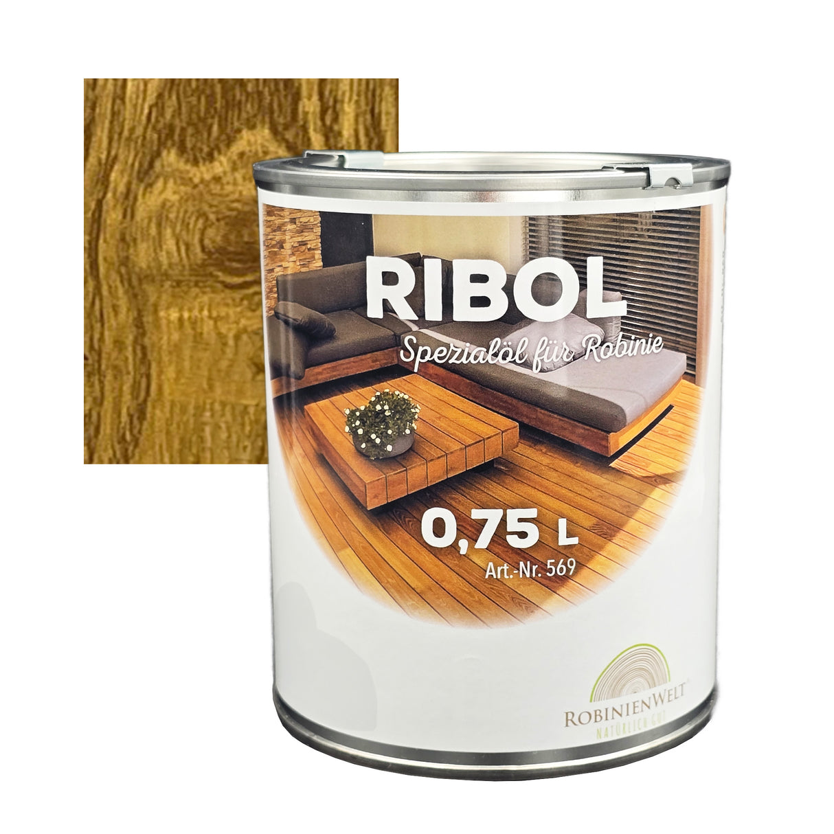 RIBOL Holzschutz-Öl Farbe: "GRAUWEIDE" für Harthölzer (z.B. Robinie, Eiche, Teak u.v.m.), Nr. 569-1124-075, 0,75 Liter (für max. 17qm)