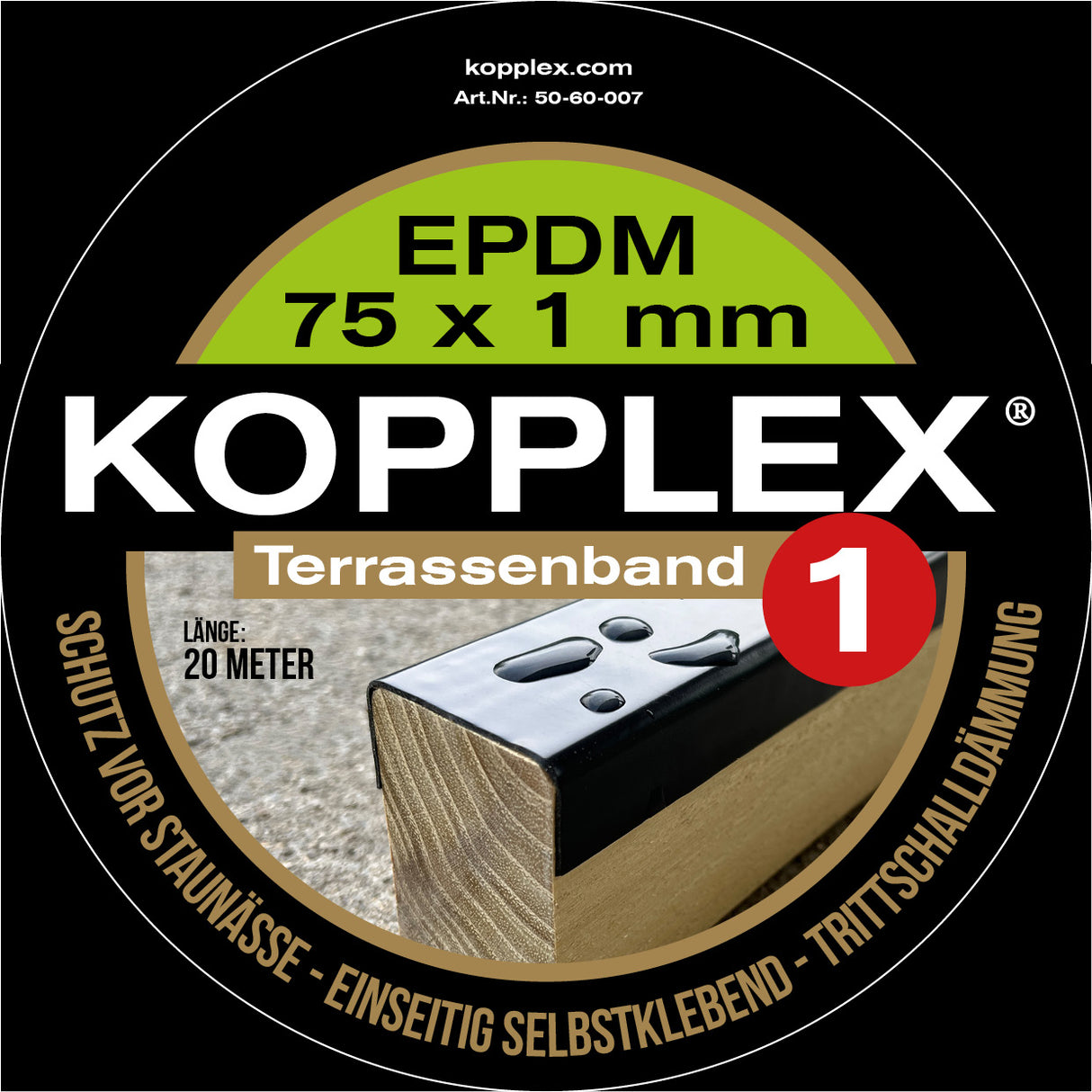 KOPPLEX-1, EPDM-Vollgummi, 20m-Rolle 75mm x 1mm, einseitig selbstklebend