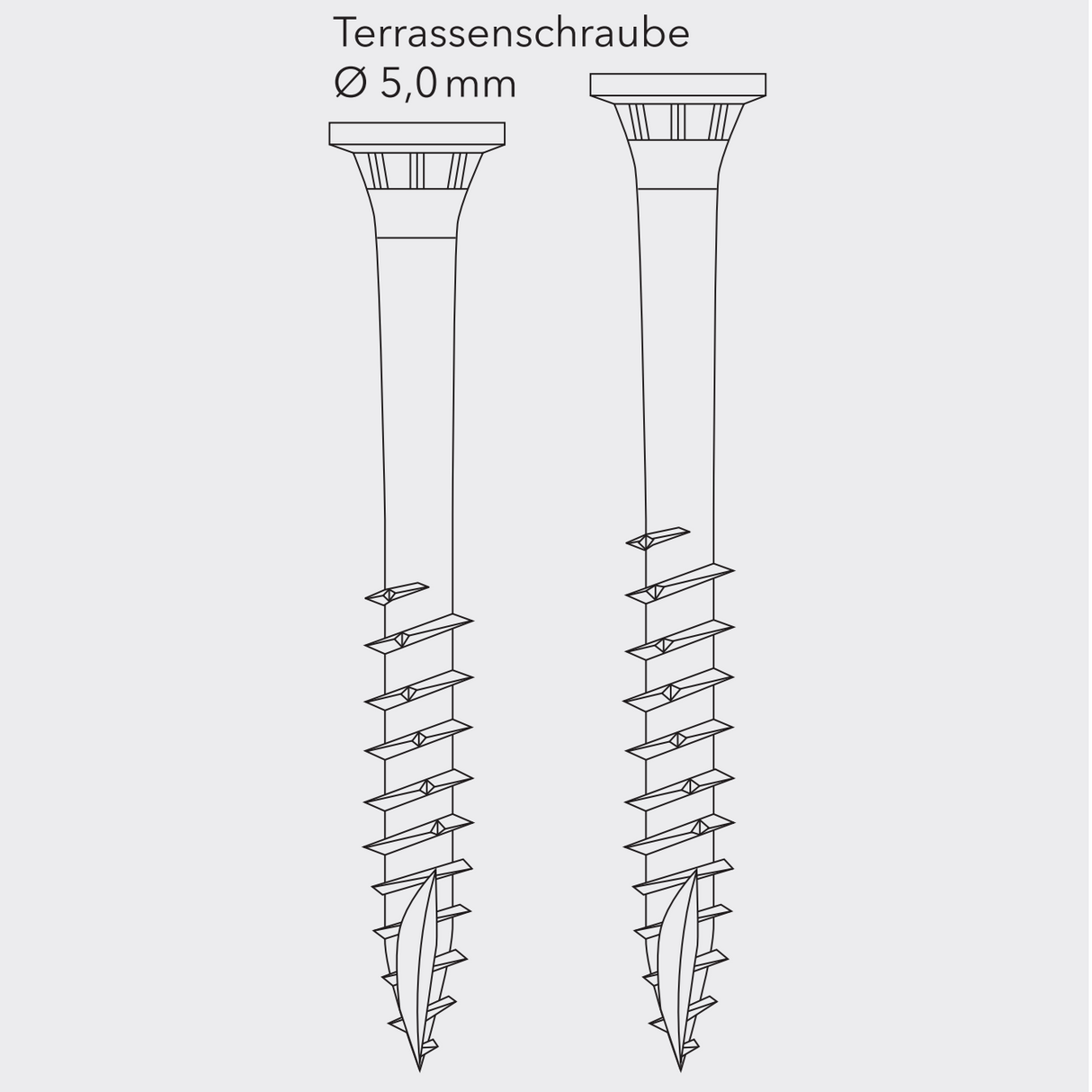 Edelstahl-Terrassenschrauben mit 3-Zonen-Senkkopf (5,0 x 70 mm) – selbstschneidend, TX25-Antrieb, für Holz auf Holz, 100 Stück