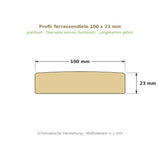 Profilzeichnung Terrassendiele 100 x 23 mm, glattkant, bombiert, Längskanten gefast