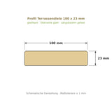 Profilzeichnung Terrassendiele 100 x 23 mm, glattkant, Längskanten gefast