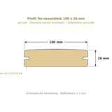 Profilzeichnung Terrassendiele 100 x 26 mm, genutet, bombiert, Längskanten gerundet