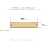 Profilzeichnung Terrassendiele 118 x 23 mm, genutet, bombiert, Längskanten gerundet