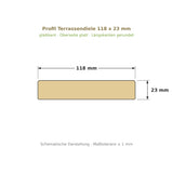 Profilzeichnung Terrassendiele 118 x 23 mm, glattkant, Längskanten gerundet