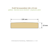 Profilzeichnung Terrassendiele 120 x 23 mm, glattkant, bombiert, Längskanten gefast