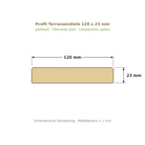 Profilzeichnung Terrassendiele 120 x 23 mm, glattkant, Längskanten gefast