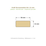 Profilzeichnung Terrassendiele 50 x 21 mm, glattkant, Längskanten gerundet