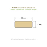 Profilzeichnung Terrassendiele 60 x 21 mm, glattkant, Längskanten gerundet