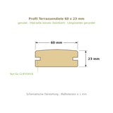 Profilzeichnung Terrassendiele 60 x 23 mm, genutet, bombiert, Längskanten gerundet