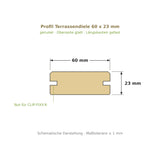 Profilzeichnung Terrassendiele 60 x 23 mm, genutet, Längskanten gefast