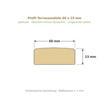 Profilzeichnung Terrassendiele 60 x 23 mm, glattkant, bombiert, Längskanten gefast