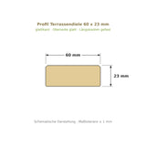 Profilzeichnung Terrassendiele 60 x 23 mm, glattkant, Längskanten gefast