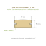 Profilzeichnung Terrassendiele 60 x 26 mm, genutet, bombiert, Längskanten gerundet