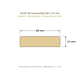 Profilzeichnung Terrassendiele 80 x 21 mm, glattkant, Längskanten gerundet