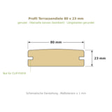 Profilzeichnung Terrassendiele 80 x 23 mm, genutet, bombiert, Längskanten gerundet