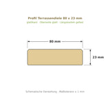 Profilzeichnung Terrassendiele 80 x 23 mm, glattkant, Längskanten gefast