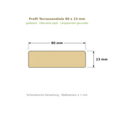 Profilzeichnung Terrassendiele 80 x 23 mm, glattkant, Längskanten gerundet
