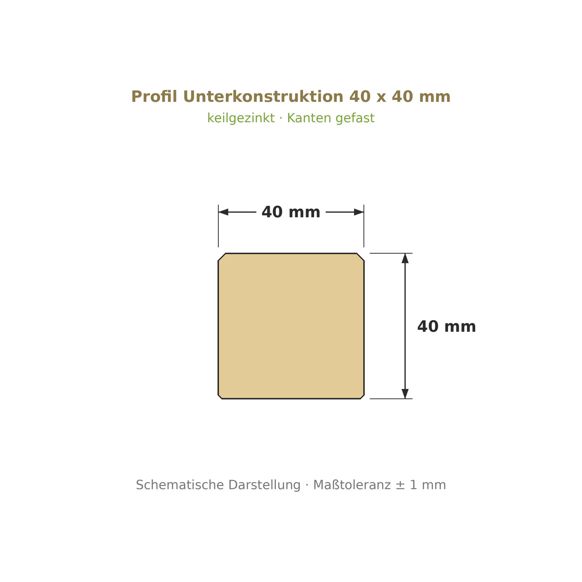 Profilzeichnung Unterkonstruktion Robinie ECO SELECT 40 x 40 mm, keilgezinkt