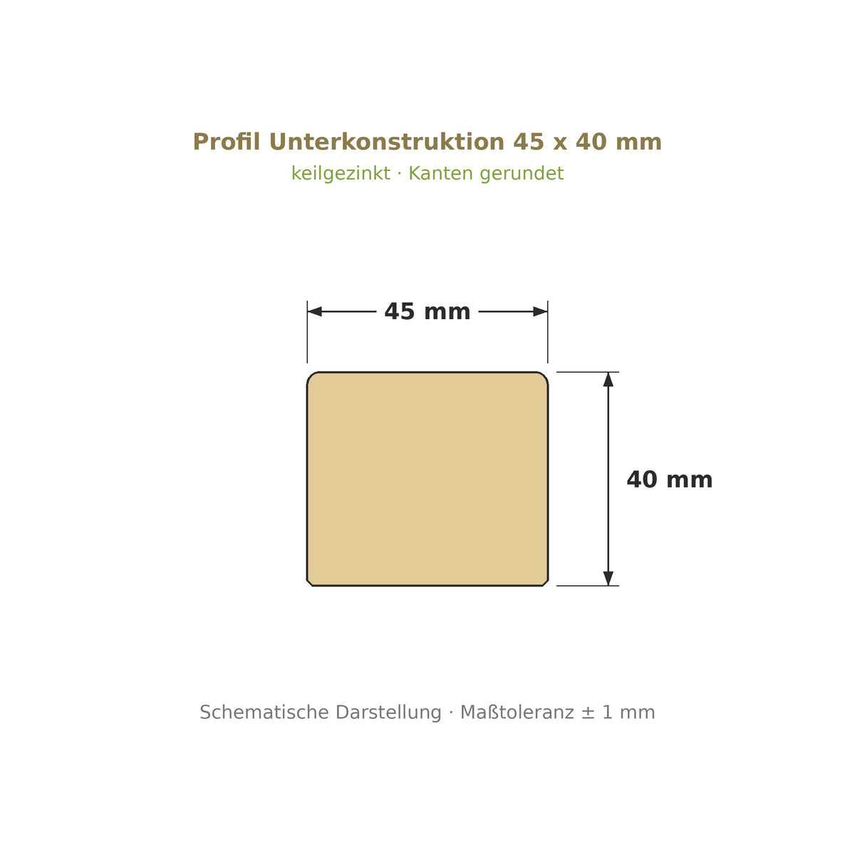 Profilzeichnung Unterkonstruktion Robinie BASIC 45 x 40 mm, keilgezinkt
