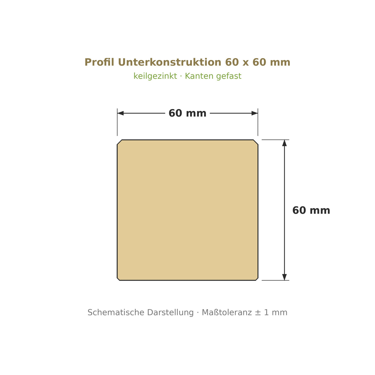 Profilzeichnung Unterkonstruktion Robinie ECO SELECT 60 x 60 mm, keilgezinkt