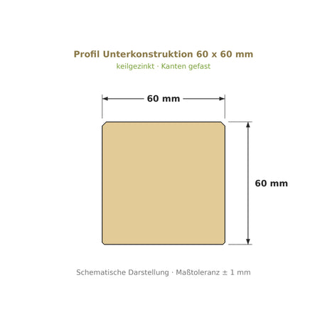 Profilzeichnung Unterkonstruktion Robinie ECO SELECT 60 x 60 mm, keilgezinkt