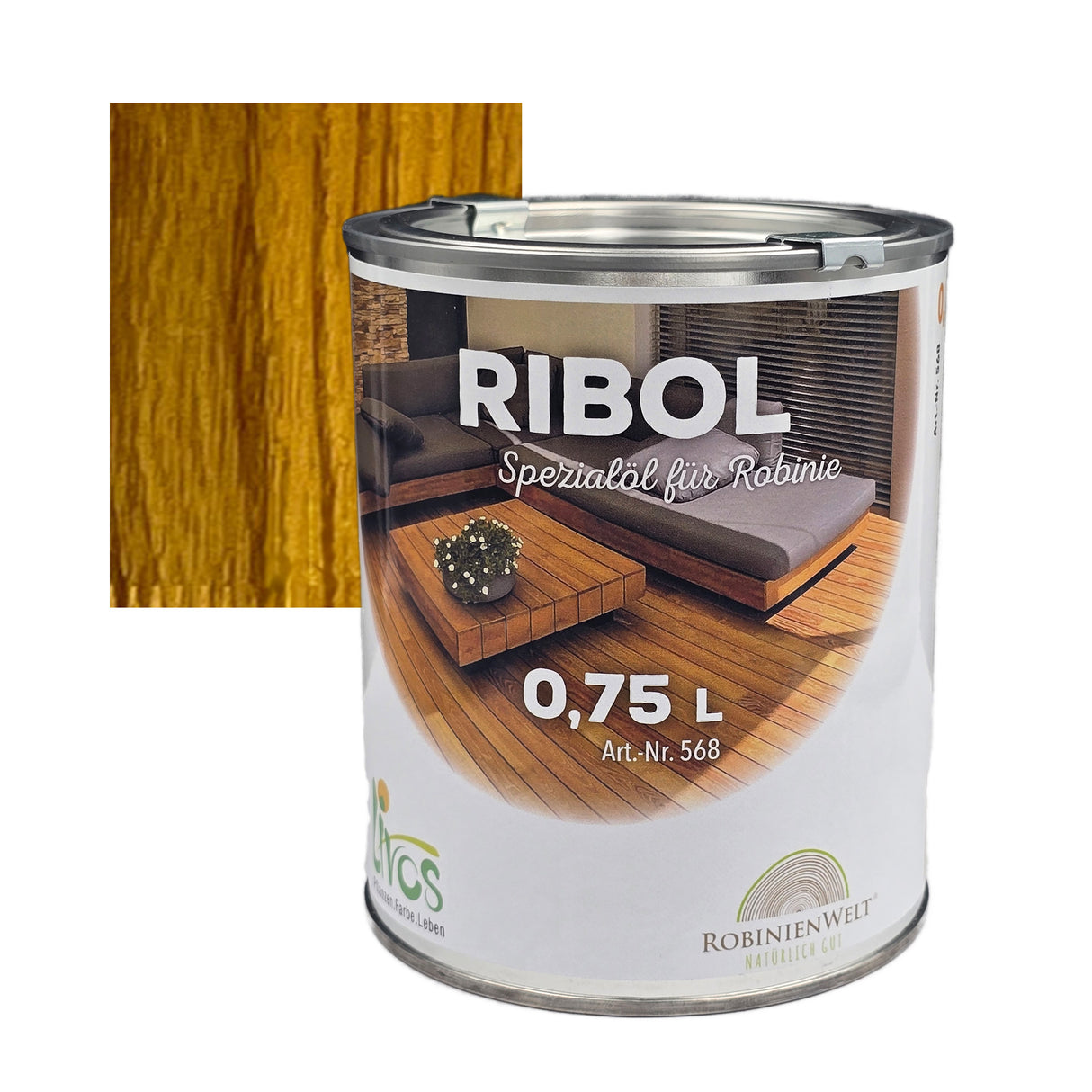 RIBOL Holzöl „NATUR - Farbton Robinie 568“, 0,75 Liter (reicht für bis zu 17 qm)