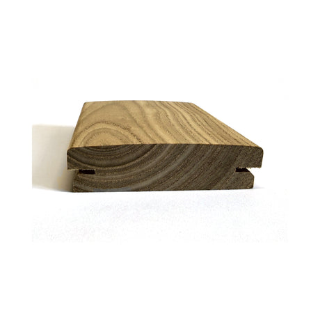 Terrassendiele Robinie BASIC (2. Wahl) 100 x 26 mm, genutet, keilgezinkt, bombiert – Stirnseite