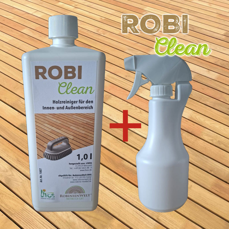 SETANGEBOT „ROBI-CLEAN“ Holzreiniger 1 l, Sprühflasche und Holzöl 562 RIBOL 2,5 l Farblos für den Innen- und Außenbereich