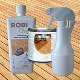 SETANGEBOT „ROBI-CLEAN“ Holzreiniger 1 l, Sprühflasche und Holzöl 568 RIBOL 2,5 l Farbton Robinie für den Innen- und Außenbereich