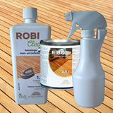 SETANGEBOT „ROBI-CLEAN“ Holzreiniger 1 l, Sprühflasche und Holzöl 562 RIBOL 2,5 l Farblos für den Innen- und Außenbereich